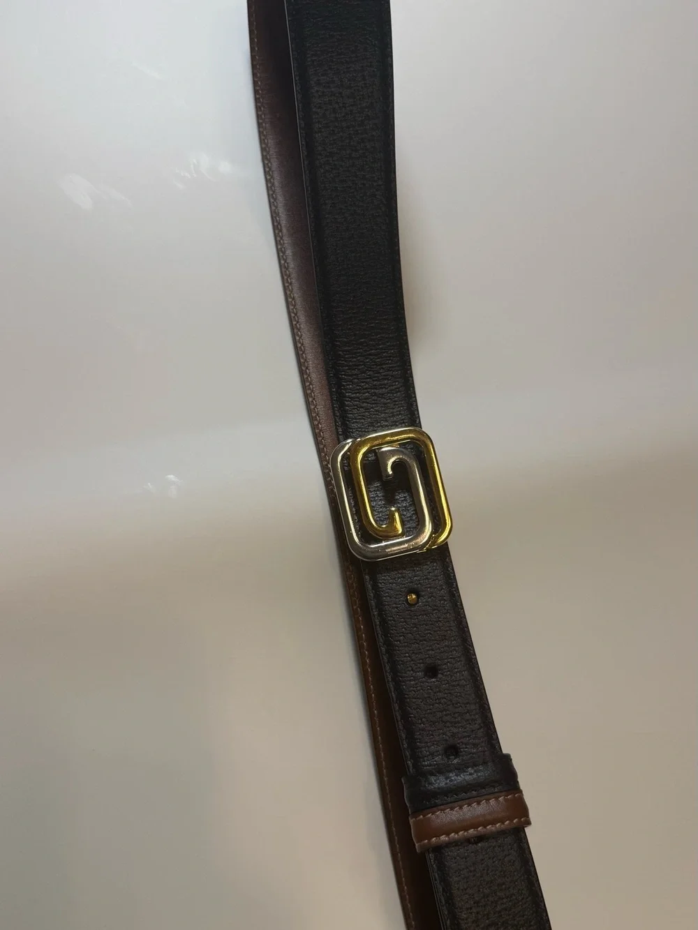 Authentic Gucci reversible belt with Black/Brown Leather Men's Gold Buckle